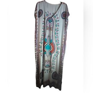Y2k Bohemian Multicolor Maxi Dress Flowy Longe Artsy Beach Boxy Sleeveless